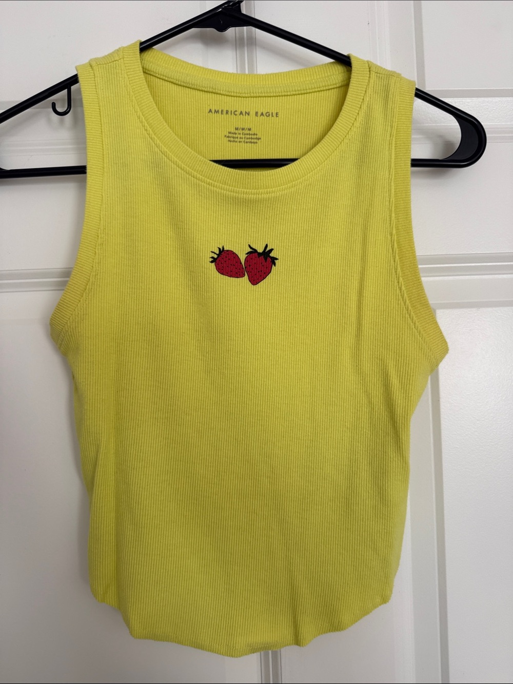 American Eagle Outfitters Yellow Ribbed Tank with Strawberry Motif